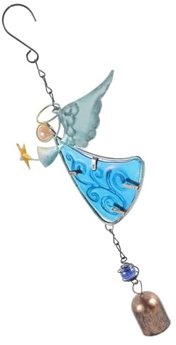 BESPORTBLE Kreatives Windspiel mit Glasfigur und Eisenrahmen Dekorativer Glockenanhänger für Garten und Balkon Blaues Outdoor Deko Element für Terrasse und Hof