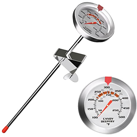 Candy Thermometer and Deep Fry Thermometer with 2 Inch Large Dial, 9 Inch Stainless Steel Probe – Temperature Guide for Candy Making, Frying, Confectionery, Dessert, Chocolate, Jam, and BBQ