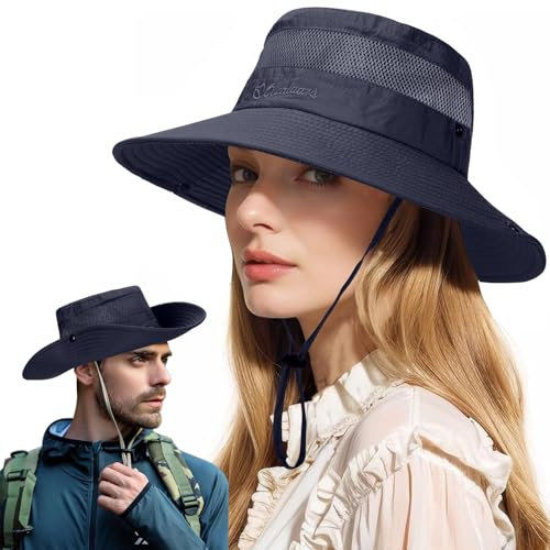Sonnenhut für Männer Frauen Sommer breite Krempe Mesh Safari Hut UV-Schutz Eimer Hüte Wasserdicht & Atmungsaktiv Angeln Boonie Hüte für Wandern (DE/NL/SE/PL, Alphanumerisch, Einheitsgröße, Dunkelgrau)