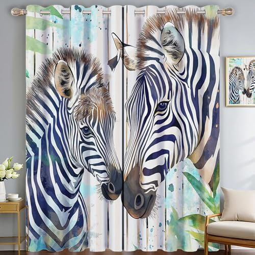 CDXNORA Tinte Gardinen Mit Blickdicht - Zebra-Tier Wohnzimmer Verdunkelung Gardinen Für Hotels Büros Wohnzimmer Schlafzimmer Kinderzimmer,H175 X B140 cm (2Er Pack)