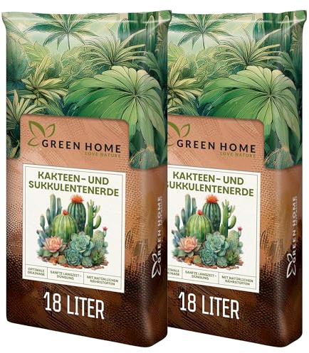 Green Home Terreau pour Cactus et Plantes Succulentes 36L avec Perlite, pH 5,8. Engrais à Libération Prolongée, Idéal pour Cactées et Succulentes. Substrat de Qualité Supérieure pour Plantes