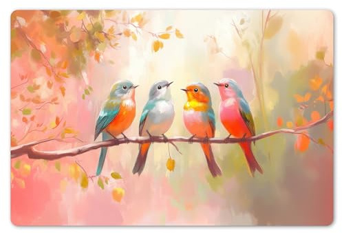 KitchenYeah© Set de 6 Manteles Individuales PVC 45x30 cm Salvamanteles Plástico Tapete para Mesa Comedor Moderno y Lavable Placemat Pájaros - Coloridos - Rama