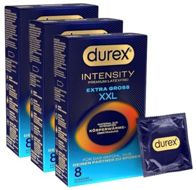 Durex Intensity Extra Groß XXL Kondome - Ultra dünn plus für intensive Körperwärmeübertragung - Mit viel Silikongleitgel befeuchtet - Ohne Latex - 24er Pack (3 x 8 Stück)