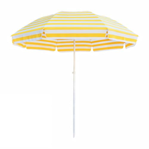 LYMGRZ Sombrilla de Playa a Rayas Blancas y Amarillas para jardín al Aire Libre, protección UV, Ligera, Ajustable, Redonda, para balcón y Piscina.