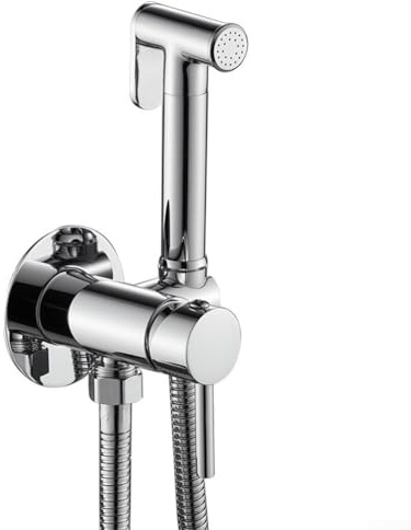 Besshepplo Wall Mounted Bidet Sprayer With Adjustable Pressure Hose And Angle Valve All-copper Toilet Companion Female Washing Spray Faucet(Chrome)
