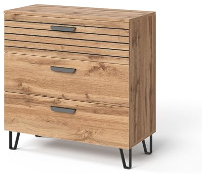 Vicco Kommode Amber, Eiche Wotan, 80 x 82 cm | mit 3 Schubladen, mit Ablagefach für zusätzlichen Stauraum