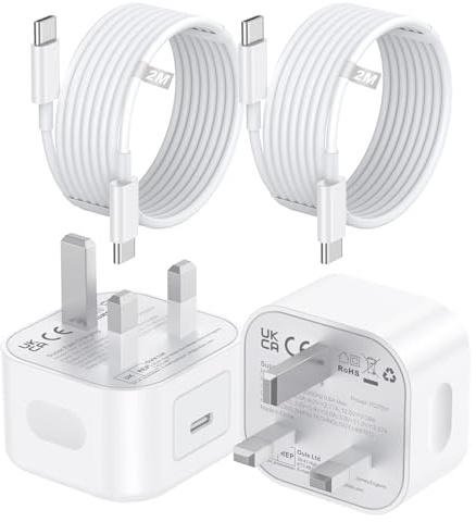 iPad Charger and Plug, 2 Pack 20W USB C Fast Charger and Cable 2M, Type C Power Adapter for iPad Pro 12.9 2022-2025/11 2021-2024, iPad Air 11 6th/10.9 4th/5th, iPad Mini 7th/6th, iPad 11th/10th