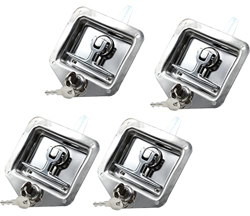 4 Unidades T manija caja de herramientas cerradura, acero inoxidable plegable en forma de T herramientas de bloqueo con 2 llaves para camión remolque caja de herramientas