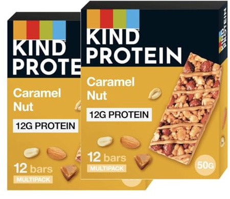 KIND Protein Bars, Gluten Free Snack Bars, Caramel Nut, High Fibre, Healthy Snack, Source of Protein, No Artificial Colours, Flavours or Preservatives, Multipack 24 x 50g