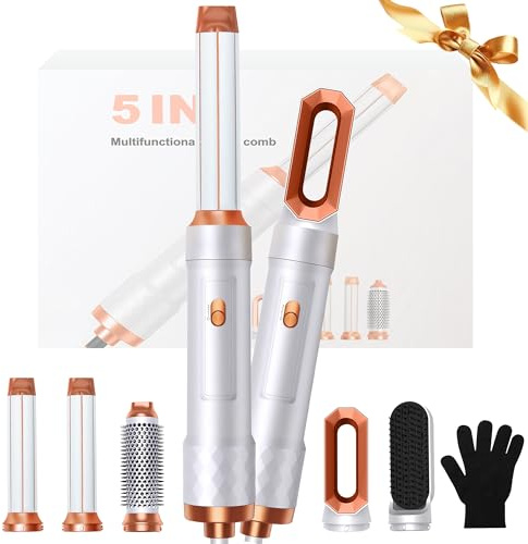 Airbrush Airstyler 5 en 1 Hair Styler Air Brush 5 en 1avec Seche Cheveux, Brosse Soufflante, Fer a Boucler, Thermal Brush, Brosse Lissante Seche Cheveux 5 en 1 pour Sécher, Boucler, Lisser