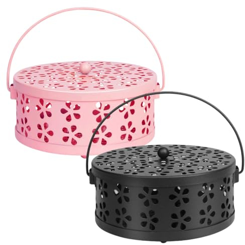 TONGIHS 2 Pz contenedor portátil en Espiral,para Casa,Oficina,Negro&Rosa | De hierro,Dia.13cm,5,6cm de altura,Resistente,Duradero,Aislante, Fácil de transportar y guardar,para Ahuyentar mosquitos
