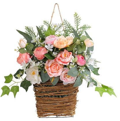 Spring Wreath Colorful Flower Decorations For Home Door Hanger Basket Spring Seasonal Welcome Sign Gifts Door Hanging Basket Wreath