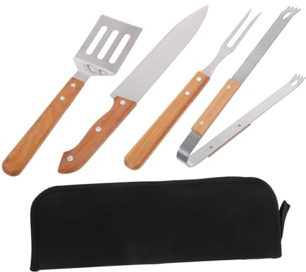 Toyvian Spatule Barbecue Acier Inoxydable Pince Barbecue Kit avec Coupe-Griffes Extérieur à Manche Bois pour Camping Et Fêtes