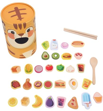 Giocattolo da Mangiare in Legno, Giocattoli per abilità Motorie per Bambini Piccoli, Cibo da Gioco Educativo con Strumenti per la Coordinazione Occhio-Mano