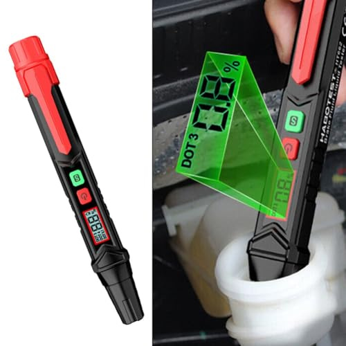 Bremsflüssigkeitsprüfer Stift mit LCD-Display und akustischem visuellem Alarm für DOT3 DOT4 DOT5.1, wasserdichte ABS-Schale, für Präzisions-Metallsonde, 0-4% Feuchtigkeitserkennungsbereich, tragbares