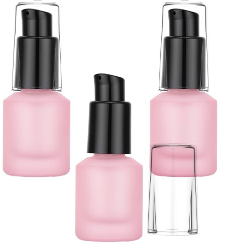 Segbeauty 3 Piezas 15ml Botellas de Bomba de Vidrio Esmerilado, Rosa