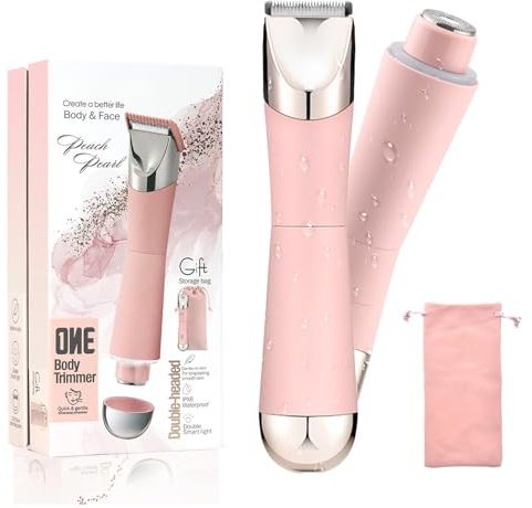 Bikini Shaver & Trimmer for Women, IPX7 Waterproof Electric Razor for Pubic Hair, Face, Legs, Underarms - Painless, Cordless, Portable with Pink Storage Bag