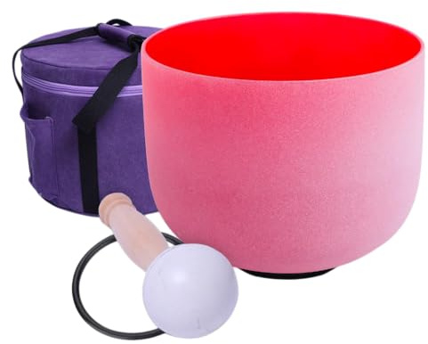 ENERGYSOUND 432 Hz C Root Chakra Red Colour Frosted Quartz Crystal Singing Bowl 10 Inch with Heavy Duty Case Bag