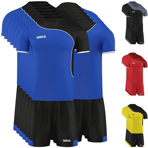 OMKA 6er Herren Trikotsatz Trikotset 2-teilig Fußball Handball Rugby Volleyball (Jersey + Shorts), Größe:L, Farbe:Dunkelblau