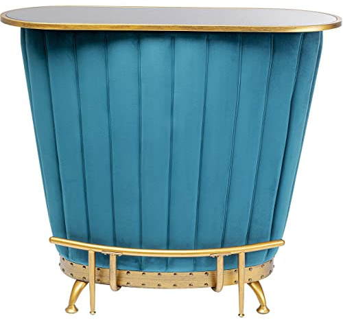 Kare Design Bar After Work, Gold, elegante Hausbar in Samt- Petrol, Vintage- Design mit Messing Details, Hollywood Bar, 106x120x48cm (H/B/T)