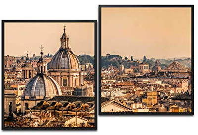 Paul Sinus Art Skyline von Rom 130 x 90 cm (2 Bilder ca. 75x65cm) Leinwandbilder fertig im Schattenfugenrahmen SCHWARZ Kunstdruck XXL modern