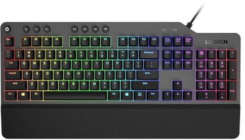 Lenovo GY40T26478 Legion K500 RGB Mechanical Gaming Keyboard, 3 ZONE Full-size Keyboard, 7 user Programmable Hot Keys; 16.8 Million Colors, 50 Million-Click Red Mechanical Keys, Detachable Palm Rest