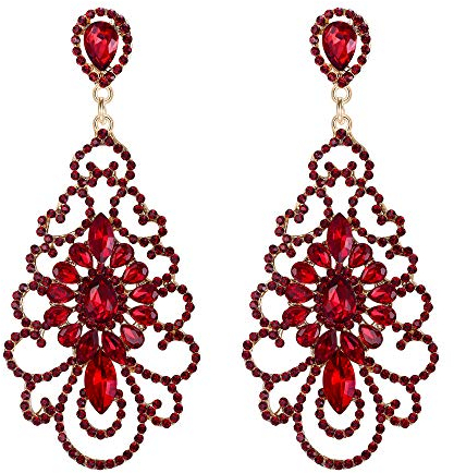 Clearine Damen Ohrringe Hochzeit Braut Party Abend Strass Kristall Vintage Retro Ohrstecker Ohrhänger Rubin-Rot Gold-Ton