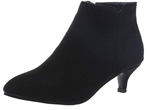 SoonerQuicker Suede Chelsea Boots Women Kitten Heel Mid Heel Ankle Boots Ladies Boots Pointed Toe Booties Fashion Elegant (5 UK, Black)