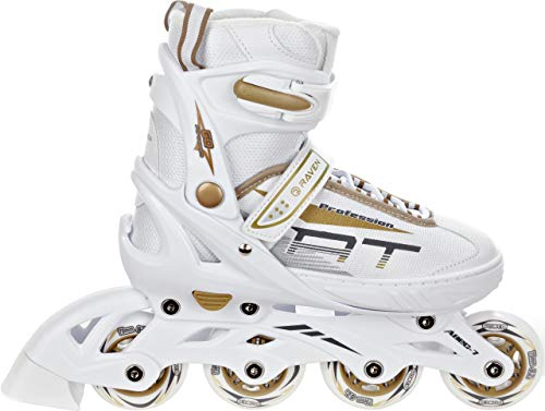 RAVEN Profession Inlineskates Inliner für Kinder und Erwachsene OPTIONAL 2in1 mit Schlittschuhen verstellbar (White/Gold ohne Kufen 38-42 (25cm-27,5cm))