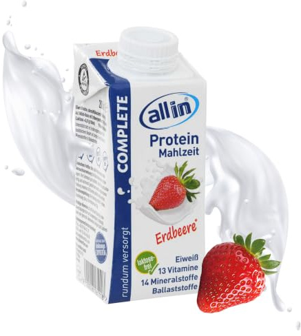 all in® COMPLETE Drink für mehr Energie & Kraft im Alltag | Erdbeere | Hochkalorische Trinknahrung mit leckerem Geschmack | Hochkalorische Trinkmahlzeit mit wertvollen Nährstoffen | 14 x 200/250ml