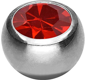 PIERCINGLINE Universelle Titan Klemmkugel Kristall Piercing BCR Ring Ersatz Silberfarben Hellrot 6 mm