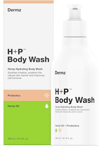 Dermz H+P Sensitive Duschgel: Ekzem & Schuppenflechte Duschgel für trockene oder empfindliche Haut | Nachfüllendes natürliches Duschgel, 300 ml, mit Hanföl und Probiotika. Ekzeme und Schuppenflechte neigende Haut