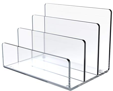 Jucoan Clear Acrylic File Holder, 3 Sections Vertical Desktop Organizer, 23 x 16.5 x 16.5 cm Office File Sorter Stand Rack for Documents Letter Book