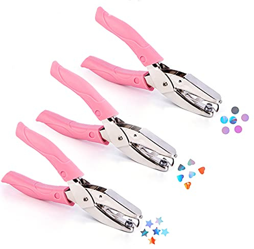 3 PACK Single Paper Hole Punch Set, Soft Grip Handheld One Hole Puncher Punch for Paper Cards Craft Tags Ticket Scrapbooking - Pink