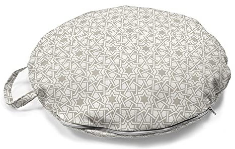 ABAKUHAUS marokkanisch Rundes Bodenkissen mit Griff, Klassische Linienmuster, dekoratives Kissen für Wohnzimmer & Schlafsäle, 45 cm, Taupe Weiß