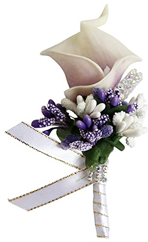 2 Stück Calla-Lilie Blume Ansteckblume Hochzeit mit Anstecknadel,Hochzeitsblumen Bräutigam Groomsmen Ansteckblume,Hochzeit Zubehör,Boutonniere für Hochzeiten Bankette Jubiläumsdaten(Weiß lila)