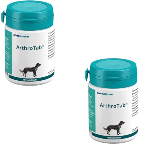 Almapharm ArthroTab | Doppelpack | 2 x 160 Tabletten | Ergänzungsfuttermittel für Hunde | Zur Förderung der Gelenksfunktionen | Mit Teufelskralle, Brennnessel und Zink
