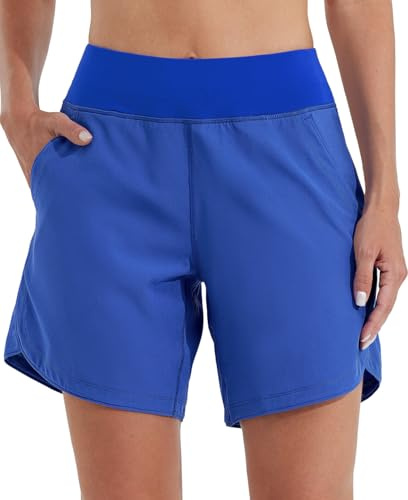 Willit Women's 7 Swim Board Shorts Quick Dry Beach Swimming Shorts UPF 50+ High Waisted Liner Pockets Royal Blue Size 12