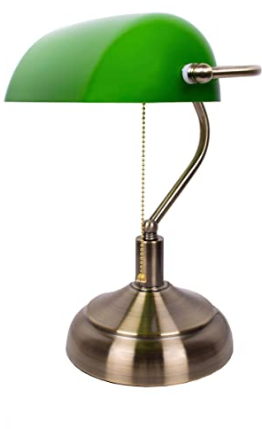 BEL AIR HOME - Lampe de Table Bancario en Métal et Verre | Design Élégant Contemporain | Qualité Durable | Montage Facile | Luminaire Versatile (CUIR/VERT)