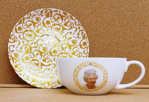 Her Majesty Queen Elizabeth II 1926-2022 Tasse et soucoupe en porcelaine anglaise 283,5 g Hommage commémoratif Cappuccino Café Thé Décoré à la main au Royaume-Uni