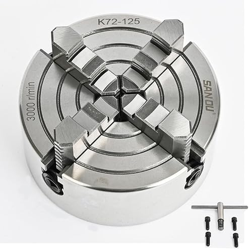 SANOU 125 mm 4 Backen Unabhängiges Bohrfutter K72-125 – 12,7 cm Metall-Drehfutter für Mini-Drehmaschine
