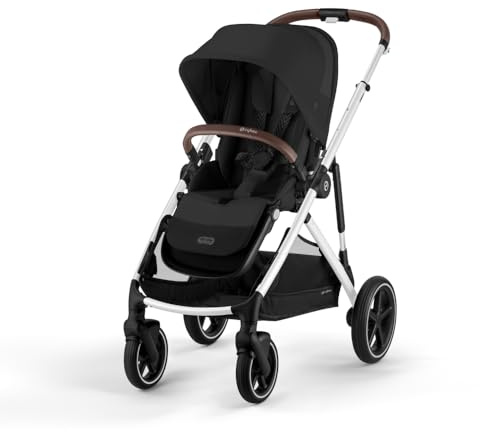 Cybex Gazelle S All-in-One Kleinkind- und Baby-Kinderwagen mit über 20 modularen Konfigurationen, ergonomischer, fast flacher Liegefläche, Einkaufskorb und kompakter Faltung, Moon Black