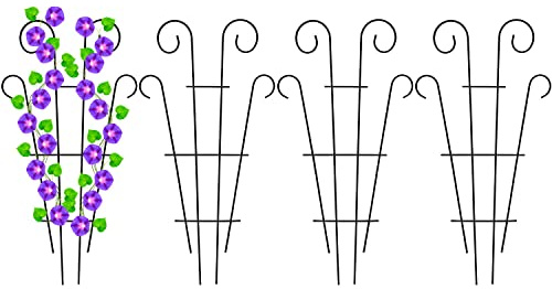Mklsit 4 Pack 23'' Metal Garden Trellis for Climbing Plants Outdoor, Indoor Plant Trellis Support for Potted Plants, Rustproof Pot Trellis for Houseplant Flower Vines Ivy, Wave Shape, Black