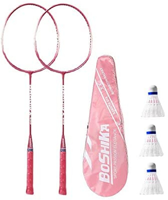 Professionellt badmintonracket set med 2 unisex-vuxna, racketen är tillverkad av kolfiber högspända racket (rosa)