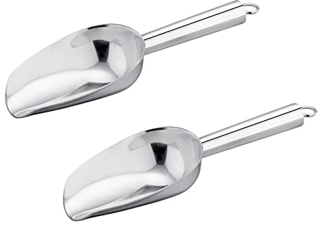 2PCS Eisschaufel aus Edelstahl, Mini Futterschaufel Schaufel, Mehlschaufel, Praktischer Löffel für Küche/Bar/Garten/Supermarkt, für Mehl, Eiswürfel, Essen, Kandiszucker, Bohnen