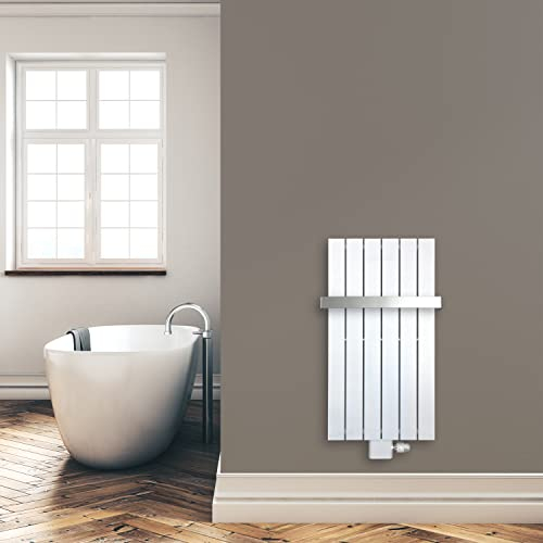 Paneelheizkörper Heizkörper Badheizkörper weiß 900 x 450 mit Mittelanschluss und 1 Handtuchstange (425 Watt nach EN442)