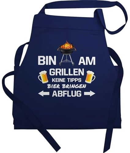 Shirtracer Schürze - Grillschürze Erwachsene - Bin am Grillen Keine Tipps Bier bringen Abflug - Geschenk für Grillfans Grillzubehör Lustig Vatertag - 60x87 - Navy Blau - schwarz männern geschenke