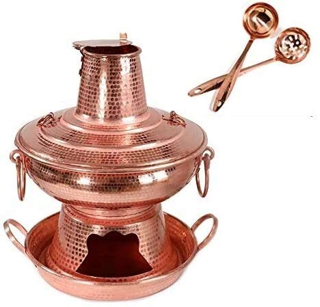 UNbit Kupfer-Hot Pot, traditioneller Kupfertopf, Eintopfpfanne, Auflauf mit Deckel, aus modischem Holzkohle-Hot Pot, for Familienessen, traditioneller Alter Pekinger Holzkohle-Hot Pot