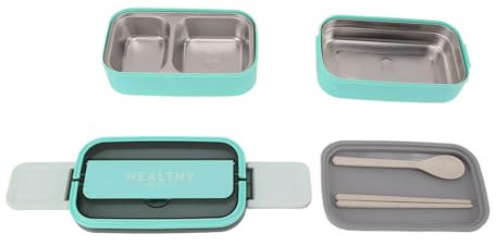 HEEPDD Fiambrera Portátil de Acero Inoxidable 316, Caja Bento de Doble Capa con Cubiertos, Ideal para el Trabajo, la Escuela y Comidas para Llevar (Menta verde)