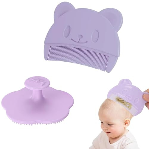 Cepillo de Ducha de Bebé,Cepillo Costra Láctea Bebe,Juego De Cepillo y Peine Para Bebé,Cepillo de Baño para Bebés,Cepillo y Peine para la Costra Láctea,Cepillo de Silicona para Baño Del Bebé,Púrpura